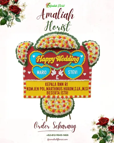 Karangan Papan Bunga Pernikahan di Tengah